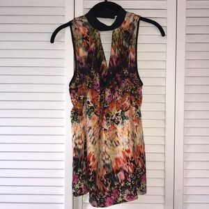 ALLEN B Orange Abstract Sleeveless Blouse